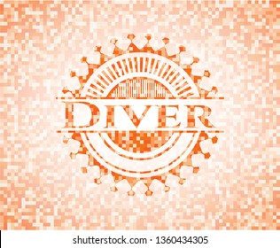 Diver orange mosaic emblem