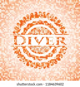 Diver orange mosaic emblem with background