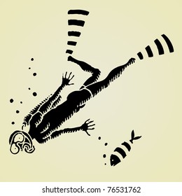 diver original woodcut