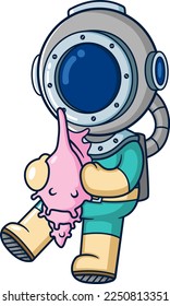 The diver playing with a big cockleshell of illustration