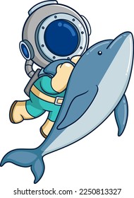 The diver playing with a big dolphin of illustration