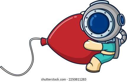 The diver playing a big red balloon of illustration