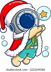 The diver is playing and throwing up the snow crystal ball with a star symbol of illustration