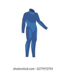 Diver protective wetsuit flat vector illustration isolated on white background. Water protective costume garment for warmth in water sports or scuba diving.