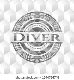 Diver realistic grey emblem with cube white background