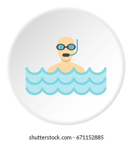 Diver with scuba icon in flat circle isolated vector illustration for web
