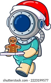 The diver is serving a ginger bread man while walking around of illustration