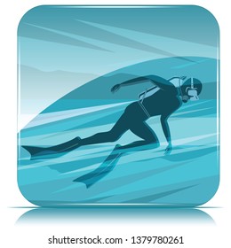 Diver silhouette on abstract sea background. The concept of sports diving.