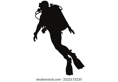 Diver Silhouette Underwater Adventure Stock Vector Illustration, Scuba Diving Adventure.