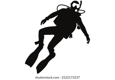 Diver Silhouette Underwater Adventure Stock Vector Illustration, Scuba Diving Adventure.