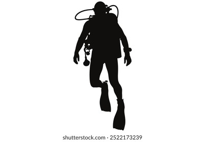 Diver Silhouette Underwater Adventure Stock Vector Illustration, Scuba Diving Adventure.