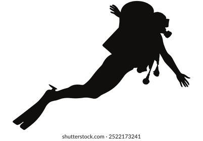 Diver Silhouette Underwater Adventure Stock Vector Illustration, Scuba Diving Adventure.