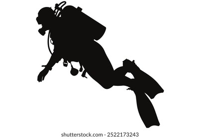 Diver Silhouette Underwater Adventure Stock Vector Illustration, Scuba Diving Adventure.