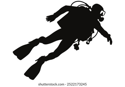 Diver Silhouette Underwater Adventure Stock Vector Illustration, Scuba Diving Adventure.