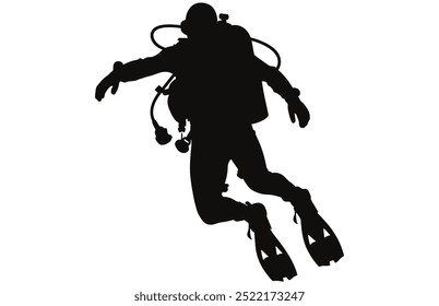 Diver Silhouette Underwater Adventure Stock Vector Illustration, Scuba Diving Adventure.