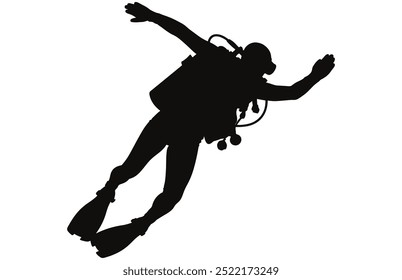 Diver Silhouette Underwater Adventure Stock Vector Illustration, Scuba Diving Adventure.