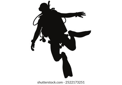 Diver Silhouette Underwater Adventure Stock Vector Illustration, Scuba Diving Adventure.