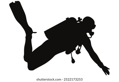 Diver Silhouette Underwater Adventure Stock Vector Illustration, Scuba Diving Adventure.