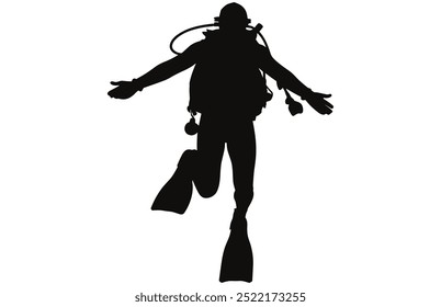 Diver Silhouette Underwater Adventure Stock Vector Illustration, Scuba Diving Adventure.