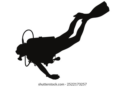 Diver Silhouette Underwater Adventure Stock Vector Illustration, Scuba Diving Adventure.