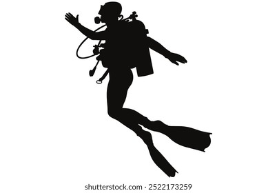 Diver Silhouette Underwater Adventure Stock Vector Illustration, Scuba Diving Adventure.