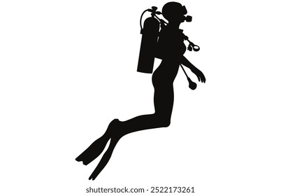 Diver Silhouette Underwater Adventure Stock Vector Illustration, Scuba Diving Adventure.