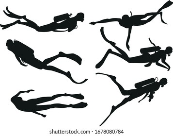 diver silhouette vector set on a white background