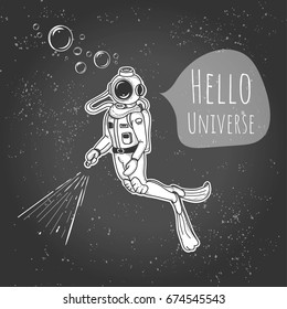 Diver in the space. Journey through the universe. Dive into space.