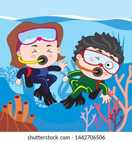 Diver swimming see the nature under the sea