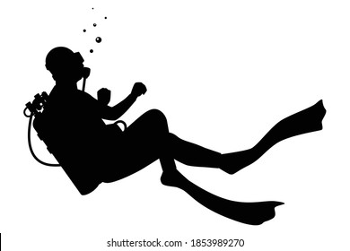 Diver under water silhouette vector on white background