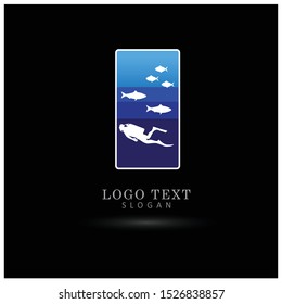 Diver & Underwater Logo. Icon & Symbol Vector Template.