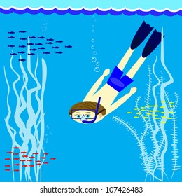 Diver. Vector illustration EPS8