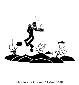 Diver video draw icon. Element of diving icon for mobile concept and web apps. Pictogram Diver video draw icon can be used for web and mobile