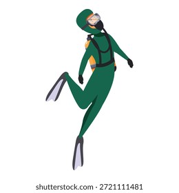 Diver wearing a green diving suit and scuba gear, exploring the underwater world