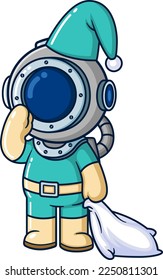 Der Taucher mit Schlafkappe und einem Kissen zur Illustration