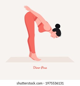 Diver Yoga pose. Young woman practicing yoga  exercise. Woman workout fitness, aerobic and exercises. Vector Illustration.