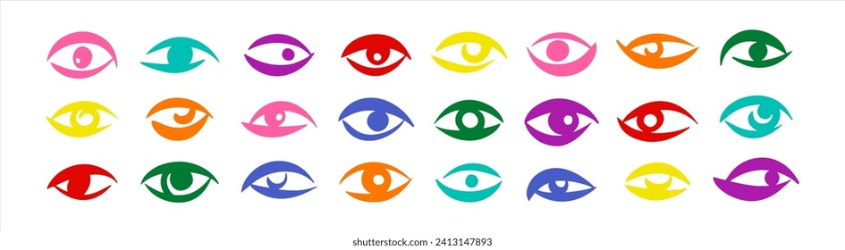 Divercity, lgbt, gay pride hand drawn illustration, border, banner, poster concept. Various brush drawn artistic doodle eyes colorful horizontal composition. Gilbert Baker Pride Flag rainbow colors