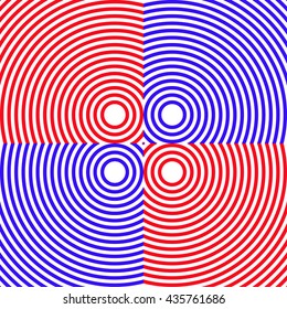divergent, convergent circles. abstract vector based on the illusion of increasing, decreasing part of the circle. red and blue color