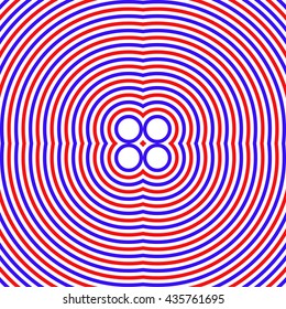 divergent, convergent circles. abstract vector based on the illusion of increasing, decreasing part of the circle. red and blue color