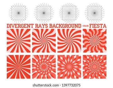 Divergent rays background.Fashion color 2019 - color Fiesta. Vector Swirl Pattern