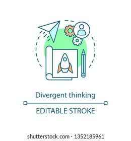 Divergent thinking concept icon. Spontaneous, creative thinking. Efficiency and productivity. Project management idea thin line illustration. Vector isolated outline drawing. Editable stroke
