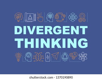 Divergent thinking word concept banner. Efficiency and productivity. Project management. Isolated lettering typography with linear icons. Solution searching. Vector outline illustration