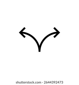 Diverging arrows icon. Two semicircular arrows point in different directions and curving left and right. Vector illustration.
