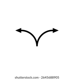 Diverging arrows icon. Two semicircular arrows point in different directions and curving left and right. Vector illustration.
