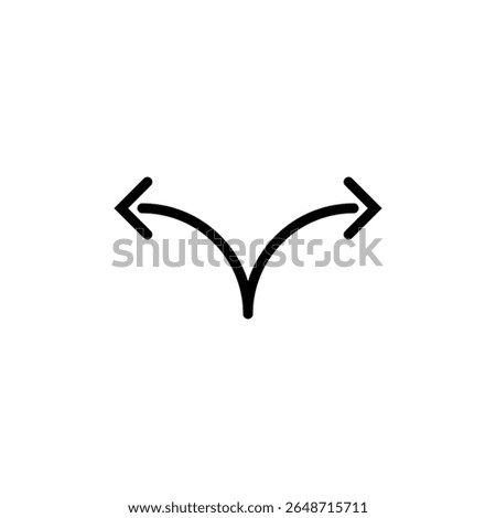Diverging arrows icon. Two semicircular arrows point in different directions and curving left and right. Vector illustration.