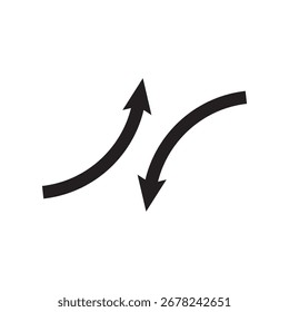 El icono de flecha curva divergente representa el movimiento dinámico del aire, el flujo de movimiento o la dirección de los datos.
