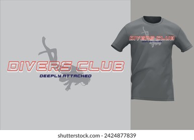 Divers Club Deepley Attached T shirt Design with Mock Up - Fresh colors and minimalist artwork style. Editable and printable design for t-shirts, mugs, graphic tee, sweatshirt, cases, etc.