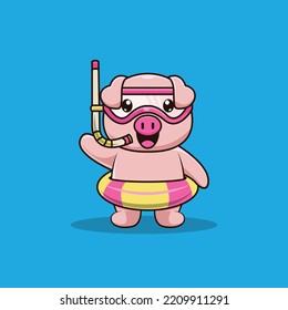 diver's cute pig logo character