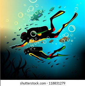 Divers in a deep immersion