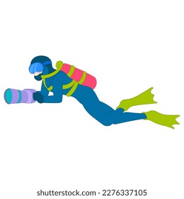 divers are diving at the bottom of the sea water to research rare fish. vector design illustration art